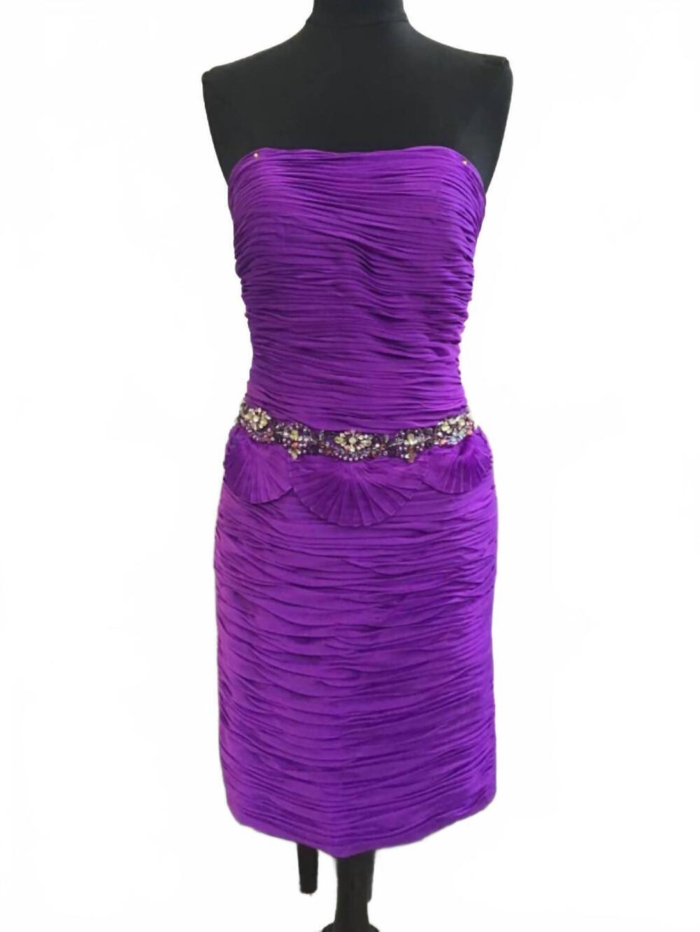 NEW TERANI COUTURE women's strapless mini belted dress in purple